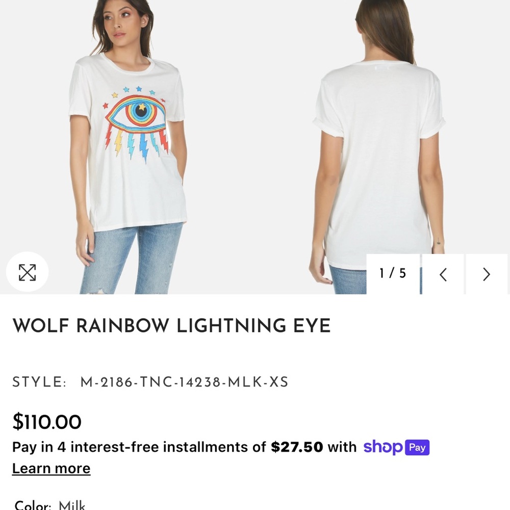 Lauren Moshi Wolf Rainbow Lightening Eye White Tee shirt Small - Picture 8 of 8